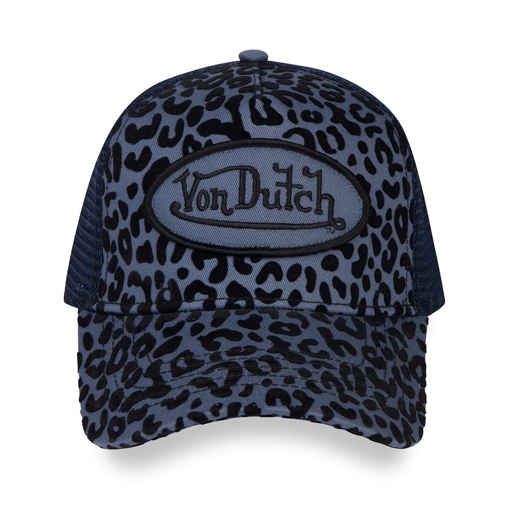 Von Dutch Trucker Cheetah Velvet Cap Navy / Black | US-PMBXZA019