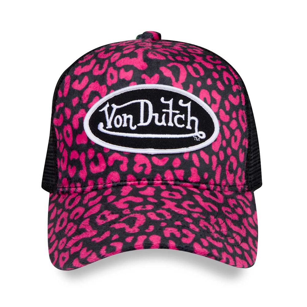 Von Dutch Trucker Cheetah Velvet Cap Pink / Black | US-IMBJZL148