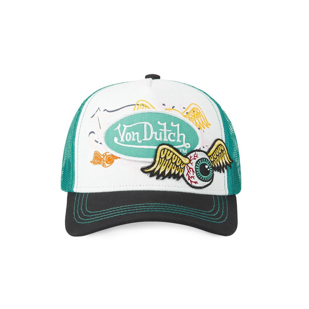 Von Dutch Trucker Flying Eyes Cap White / Turquoise / Black | US-WQMAKJ764