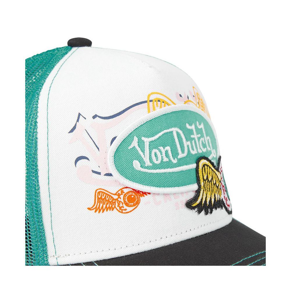 Von Dutch Trucker Flying Eyes Cap White / Turquoise / Black | US-WQMAKJ764