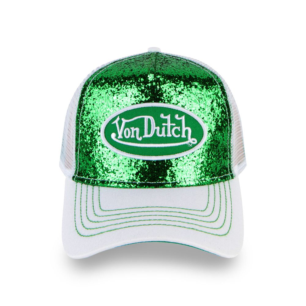 Von Dutch Trucker Glitter Cap White / Green | US-KXNHBL309