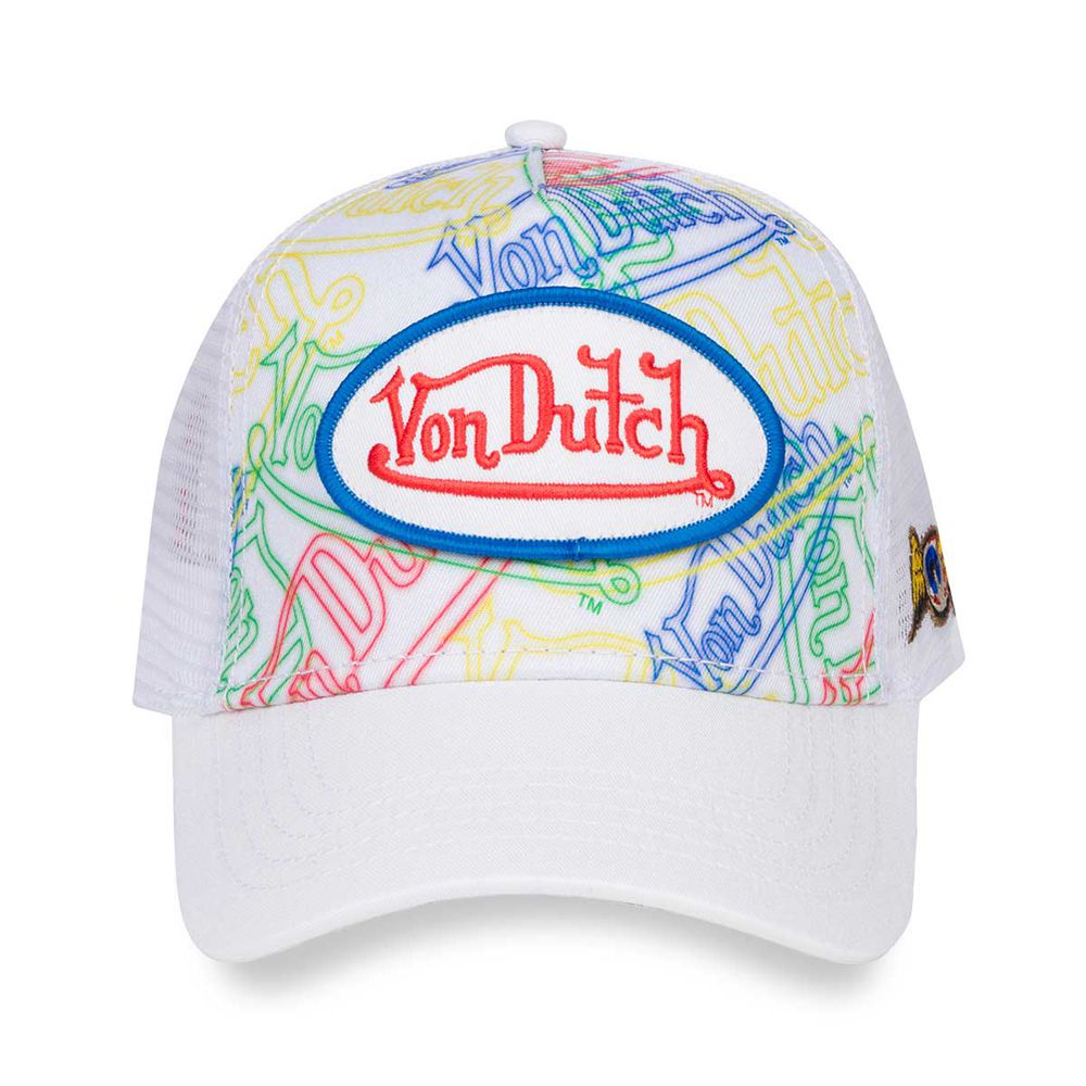 Von Dutch Trucker Neon Logo Cap White | US-FTZGIY710