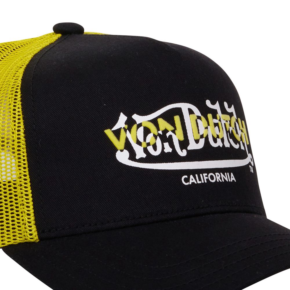 Von Dutch Trucker Snapback Closure Cap Black / Yellow / White | US-WHBMEF821