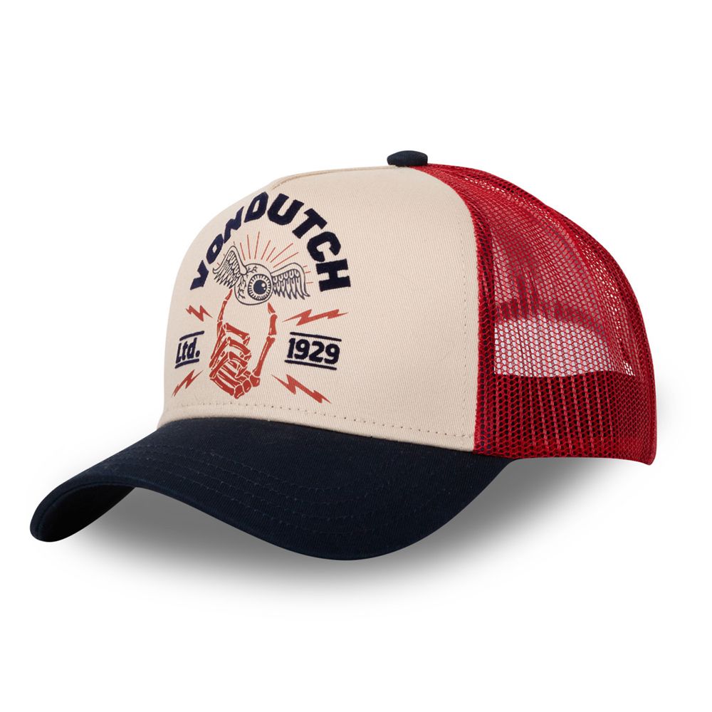 Von Dutch Trucker Snapback Closure Gra Cap Red / Blue / Beige | US-UVXEZM975