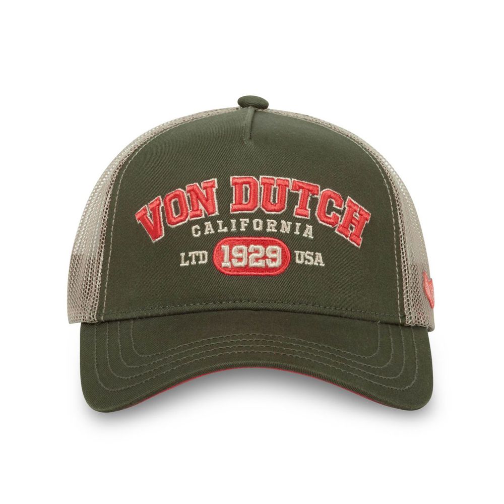 Von Dutch Trucker Snapback Collar Closure Cap Khaki / Orange | US-PZCFGI154