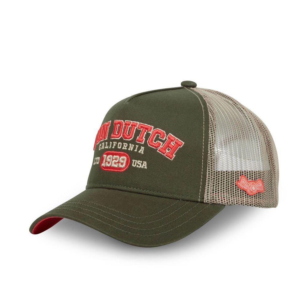 Von Dutch Trucker Snapback Collar Closure Cap Khaki / Orange | US-PZCFGI154