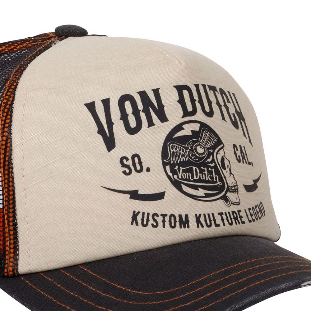 Von Dutch Trucker Snapback Crew Closure Cap Black / Orange / Beige | US-RAVEKU408