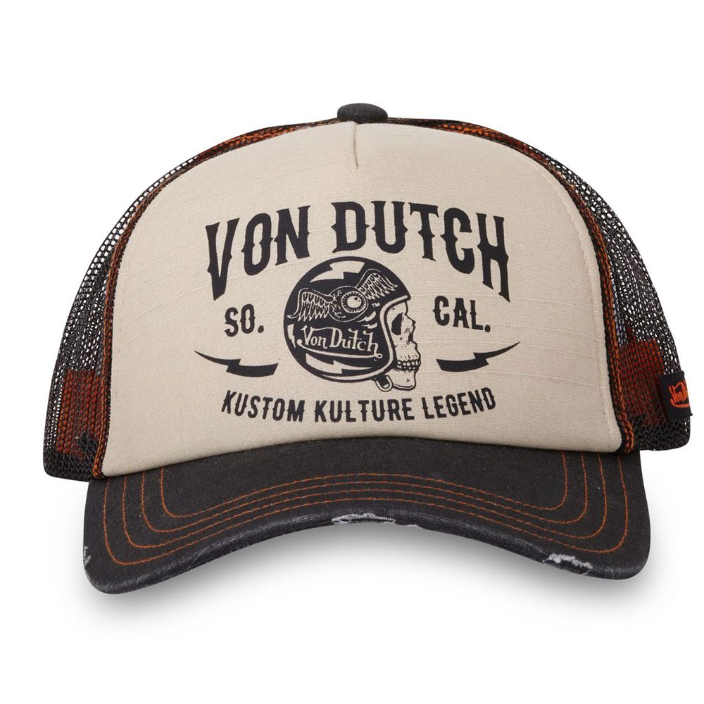 Von Dutch Trucker Snapback Crew Closure Cap Black / Orange / Beige | US-RAVEKU408