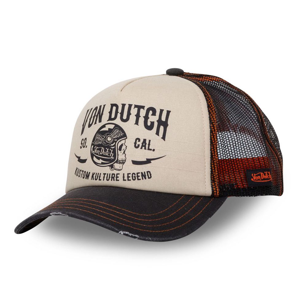 Von Dutch Trucker Snapback Crew Closure Cap Black / Orange / Beige | US-RAVEKU408