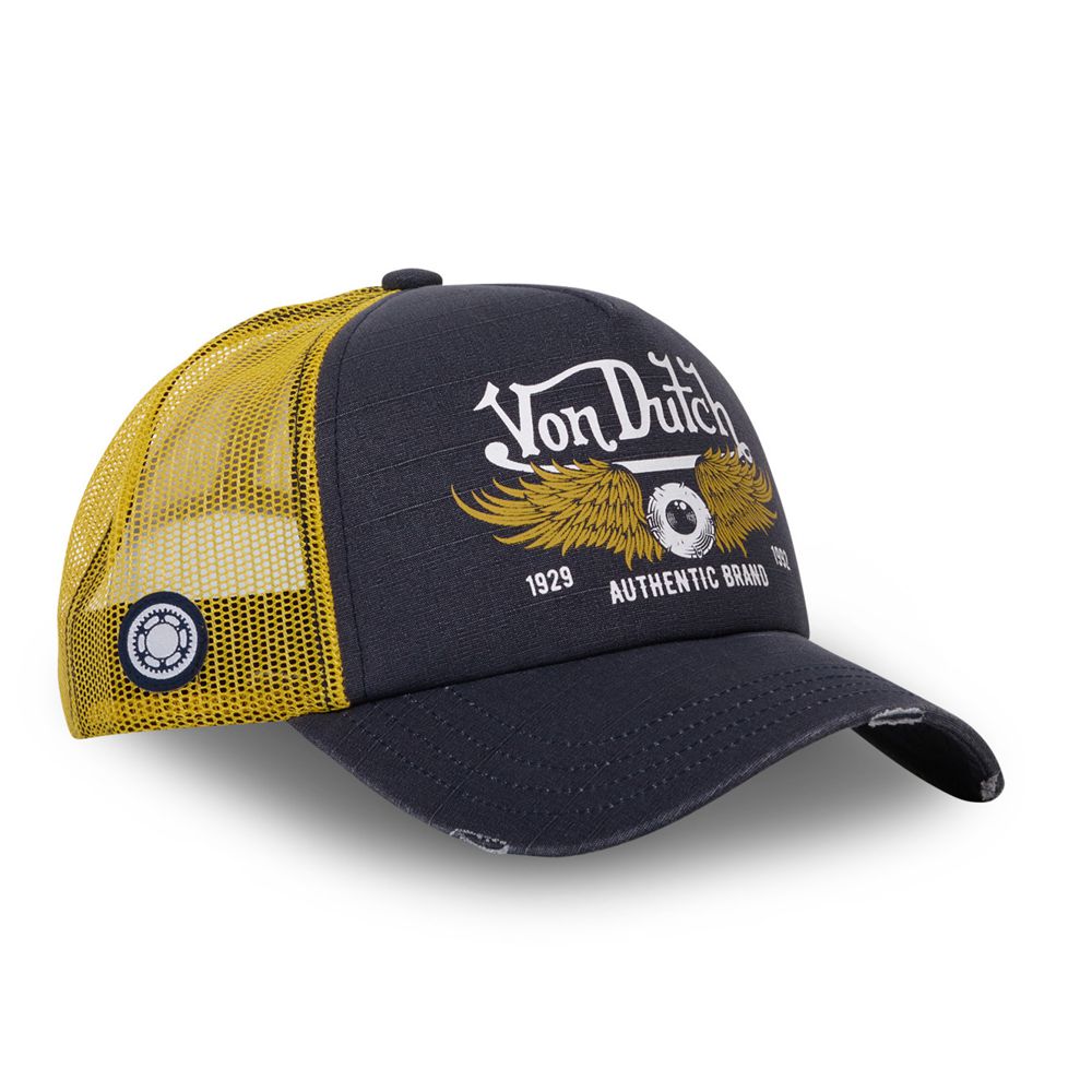 Von Dutch Trucker Snapback Crew Closure Cap Grey / Yellow | US-KSNRMP958