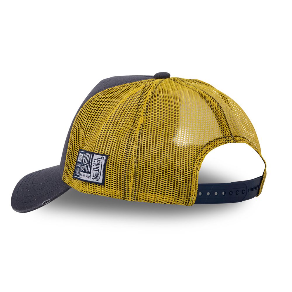 Von Dutch Trucker Snapback Crew Closure Cap Grey / Yellow | US-KSNRMP958