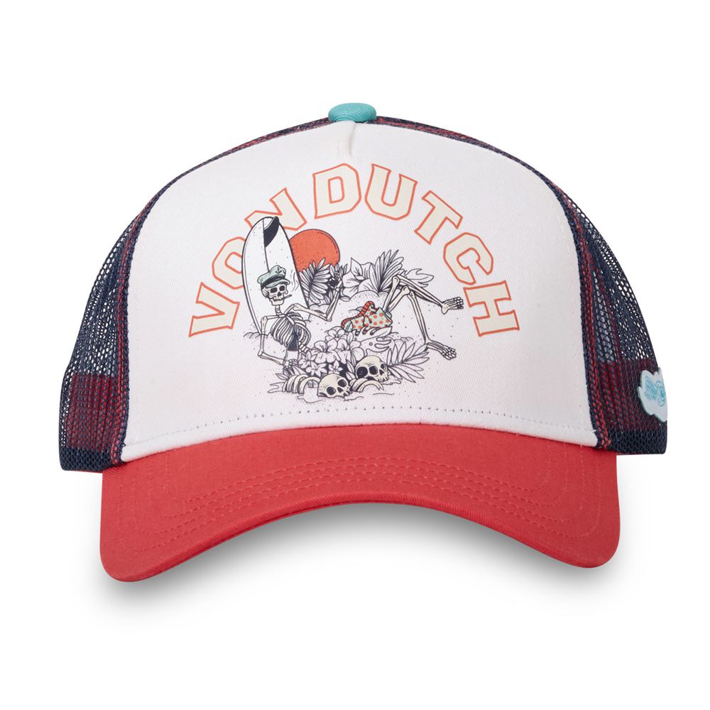 Von Dutch Trucker Snapback Surf Closure Cap White / Red / Blue | US-OEIUAG306