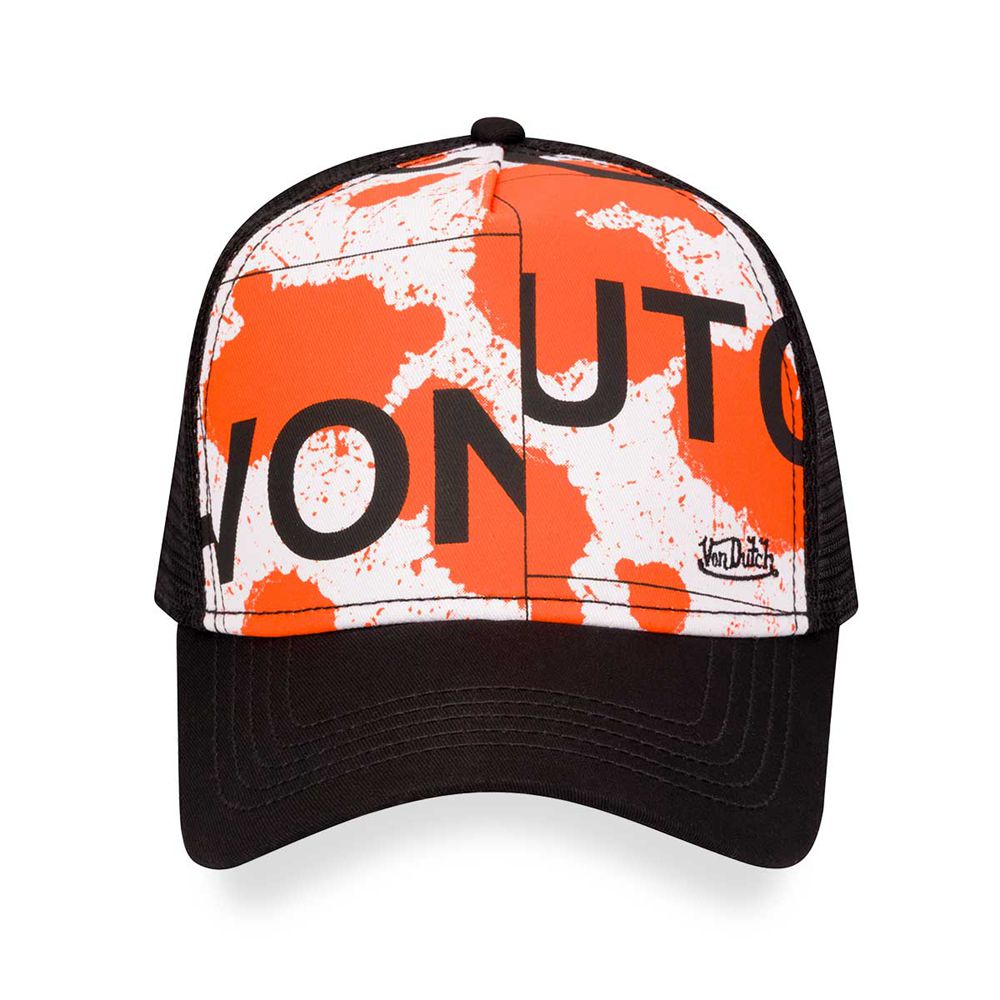 Von Dutch Trucker Splatter Cap Orange / Black / White | US-QOUERX360