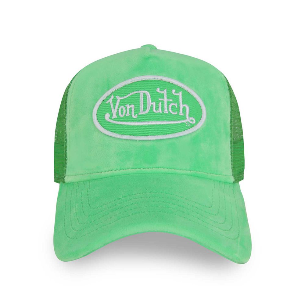 Von Dutch Trucker Velvet Cap Green | US-BOKMHJ416