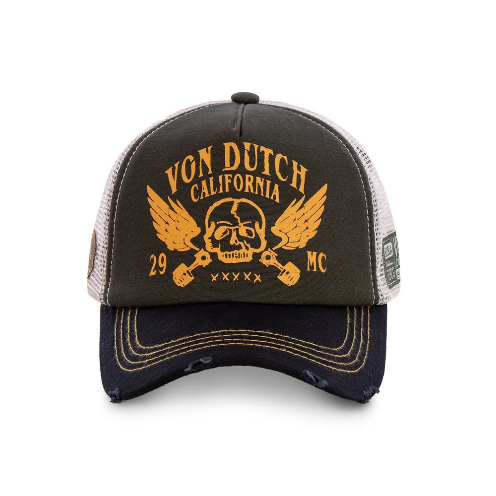 Von Dutch Trucker With Net Boy Crew Cap Olive / Yellow | US-VILYSX749