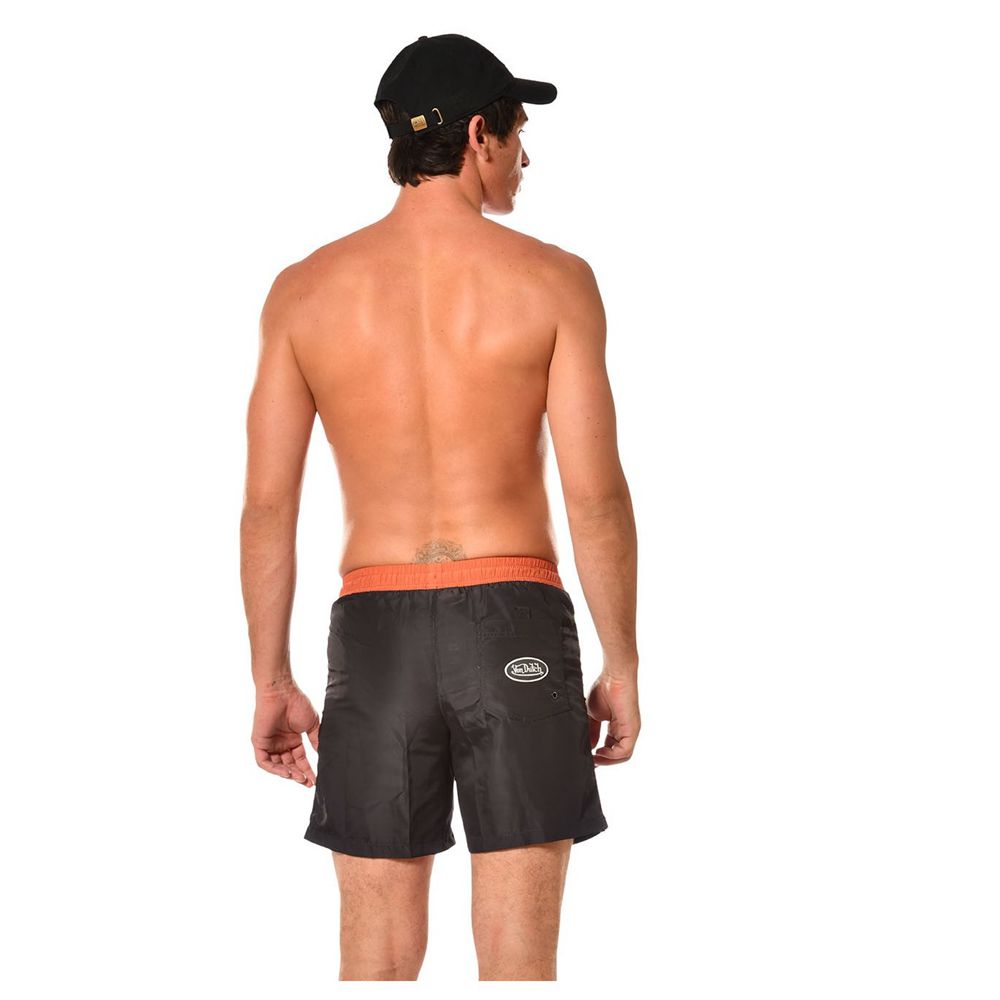 Von Dutch Two-tone With Side Stripes Men Shorts Black / Orange | US-AHUZGI765