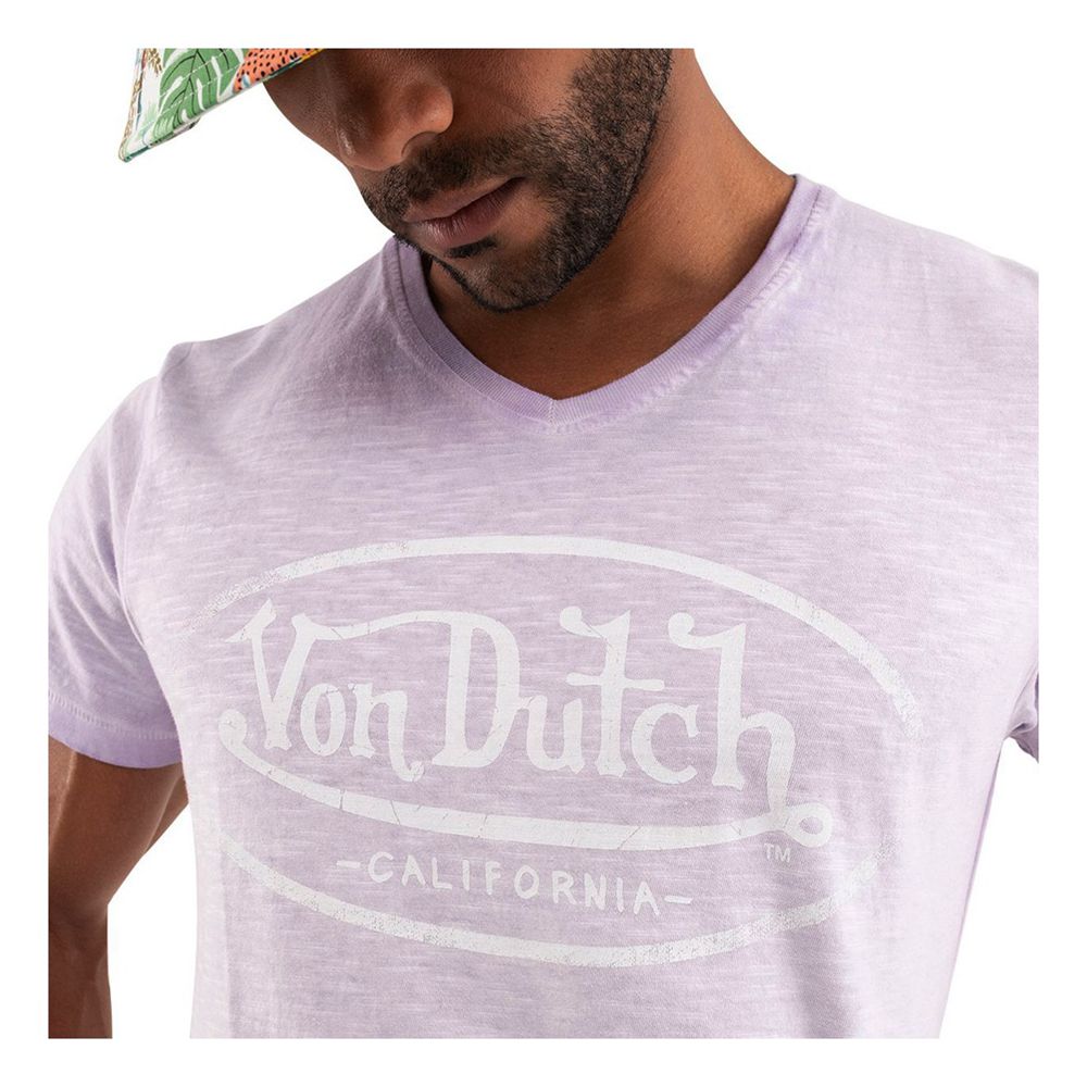 Von Dutch Tyron Cotton V-Neck Men T-Shirt Purple / White | US-NMKRWI793