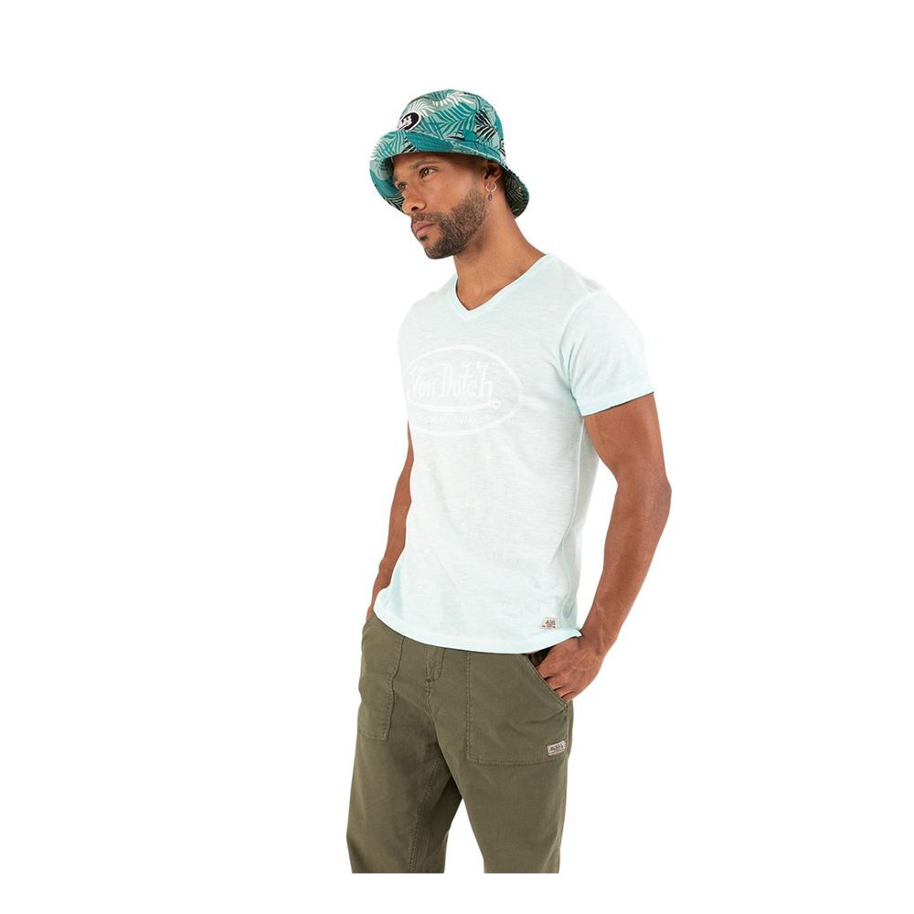 Von Dutch Tyron Cotton V-Neck Men T-Shirt Green | US-KDOVWC730