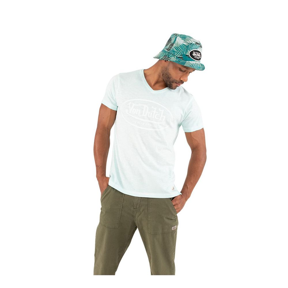 Von Dutch Tyron Cotton V-Neck Men T-Shirt Green | US-KDOVWC730