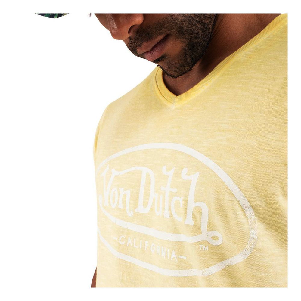 Von Dutch Tyron Cotton V-Neck Men T-Shirt Yellow Pastel / White | US-DXTUVH087