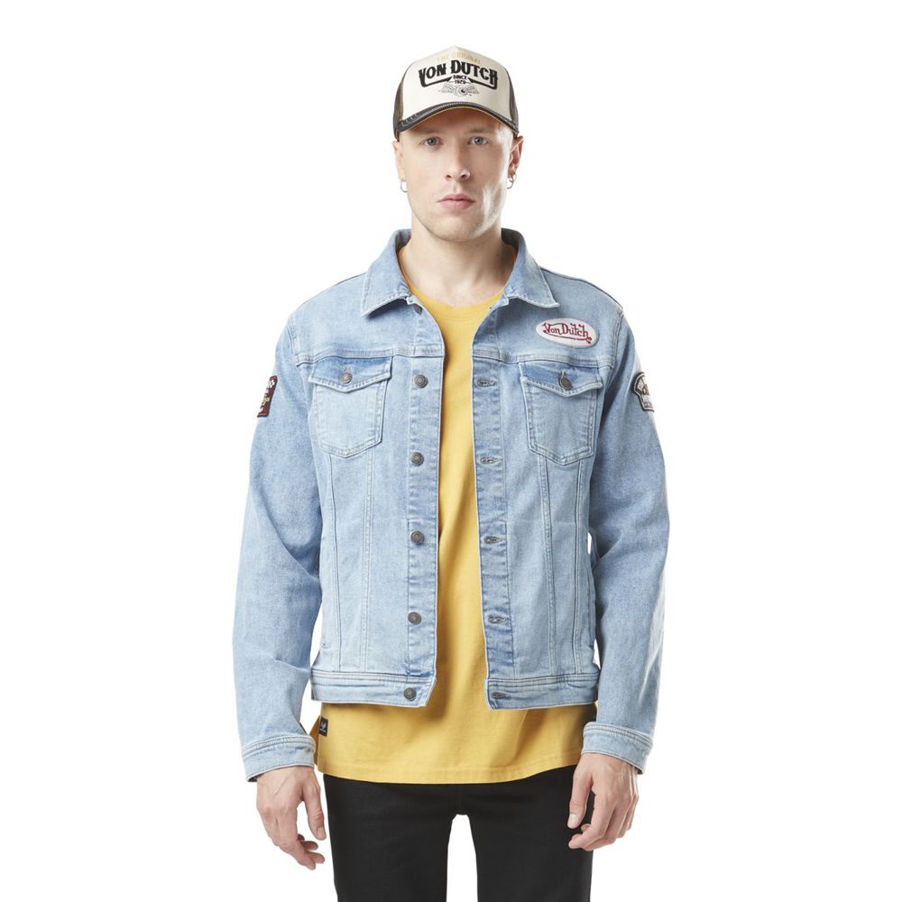 Von Dutch Used Men Denim Jacket Blue | US-RVCXDN240