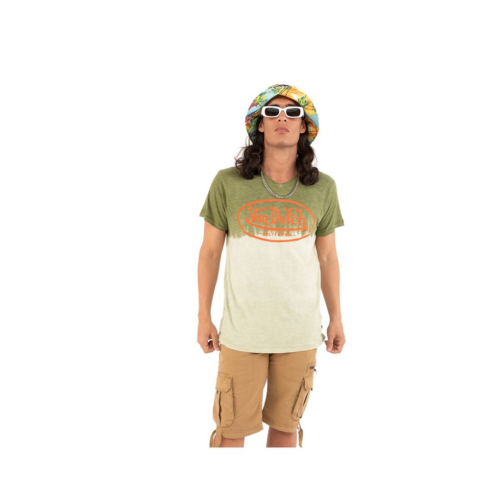 Von Dutch V Ron Gradient Tie And Die Collar In Cotton Men T-Shirt Green / Orange | US-TQDLUB432