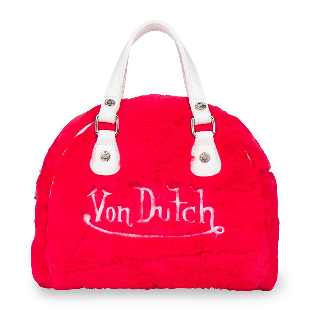 Von Dutch Vegan Furry Small Women Bowling Bag Red | US-BACQHT761