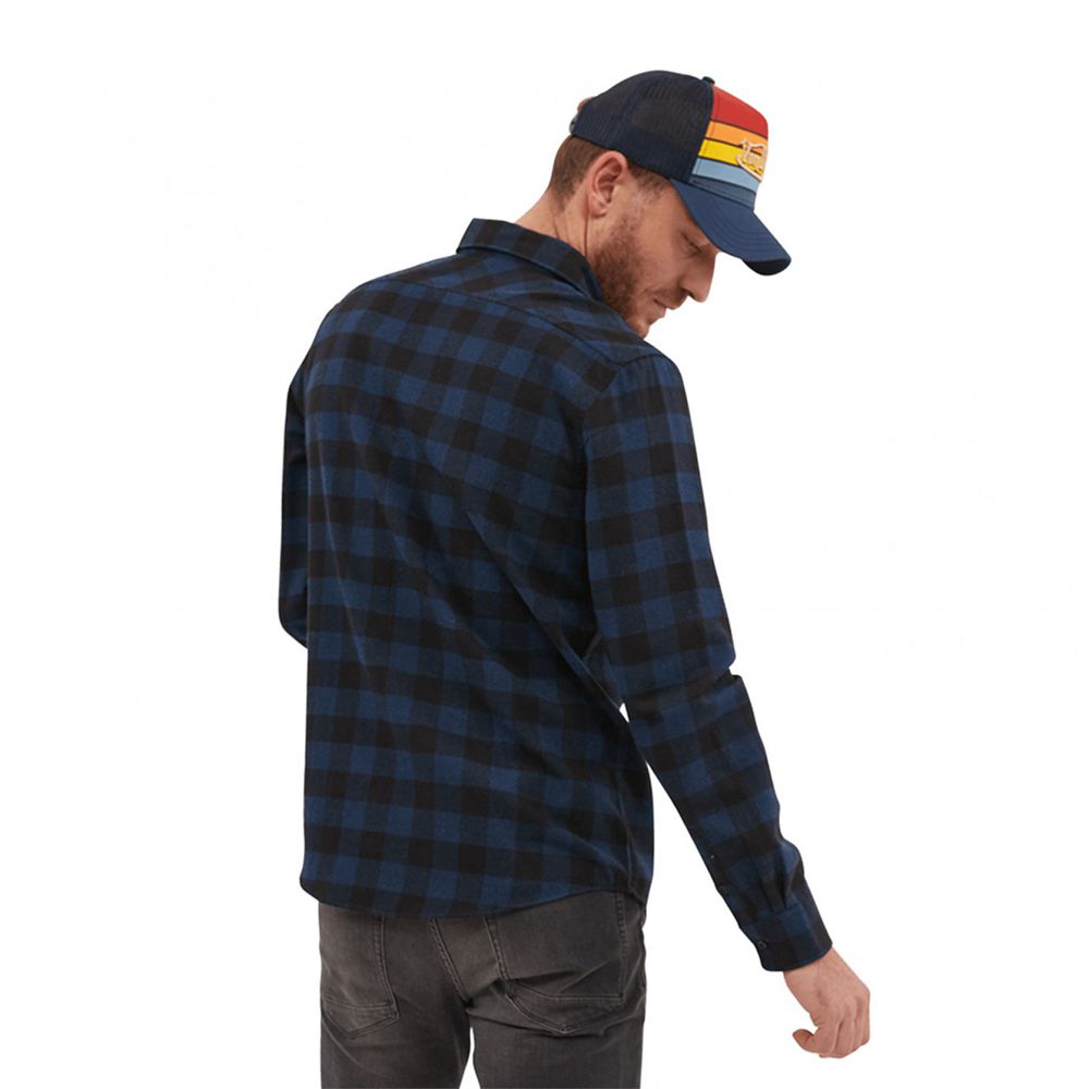 Von Dutch Very Soft Plaid Checked With Woven Badge On The Jack Pocket Men Shirts Blue | US-KEHYZM085