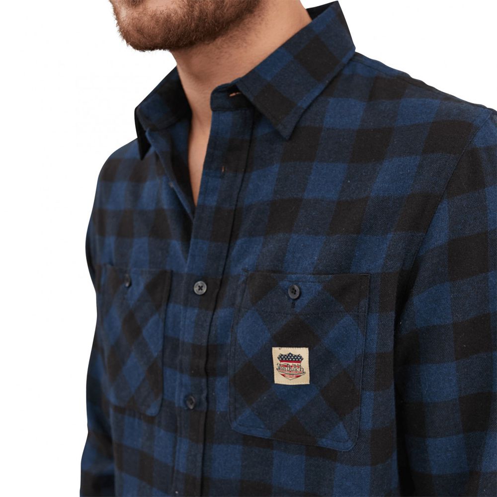 Von Dutch Very Soft Plaid Checked With Woven Badge On The Jack Pocket Men Shirts Blue | US-KEHYZM085