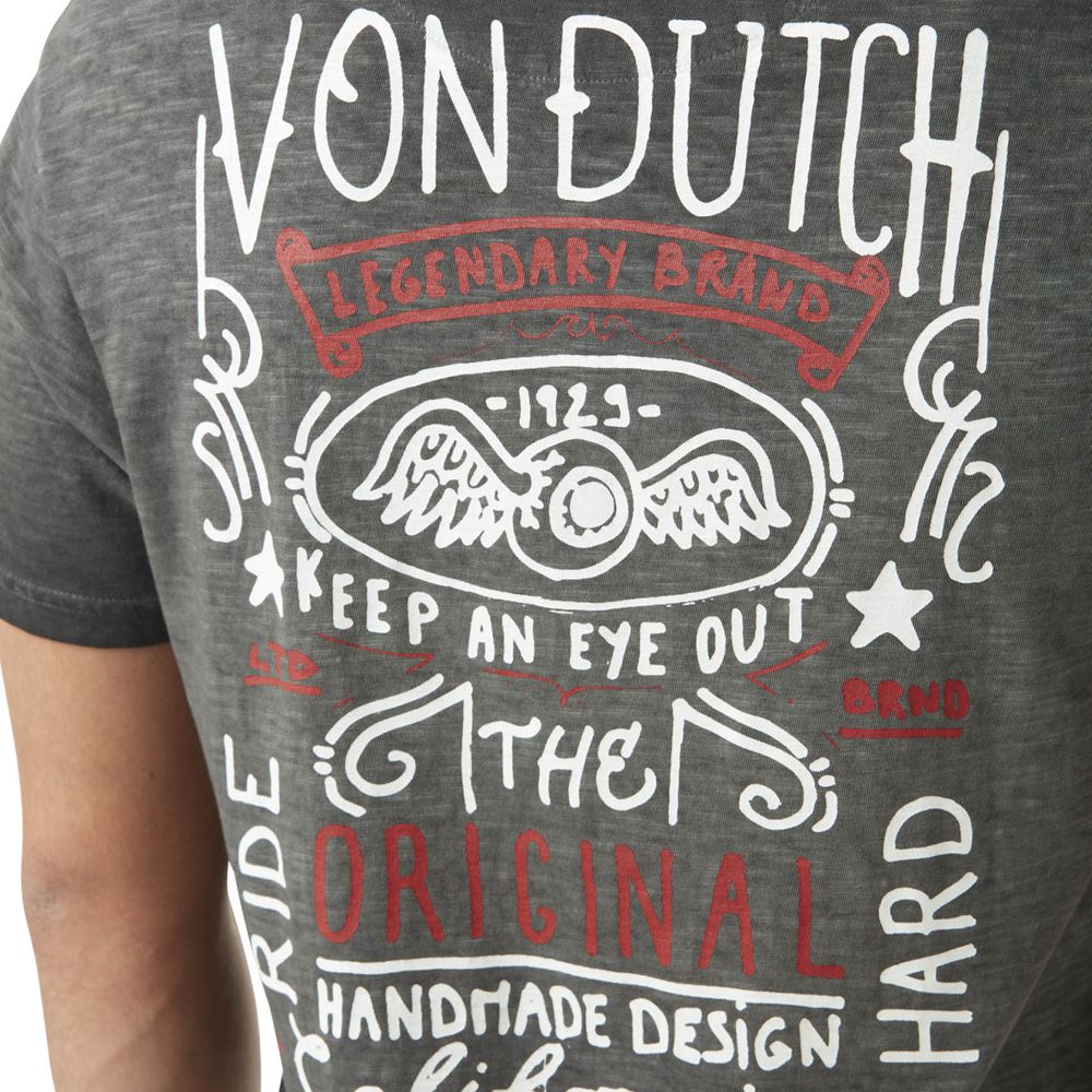 Von Dutch V-neck With Cotton Print Hans Black Men T-Shirt Black / White / Red | US-VISQHN367