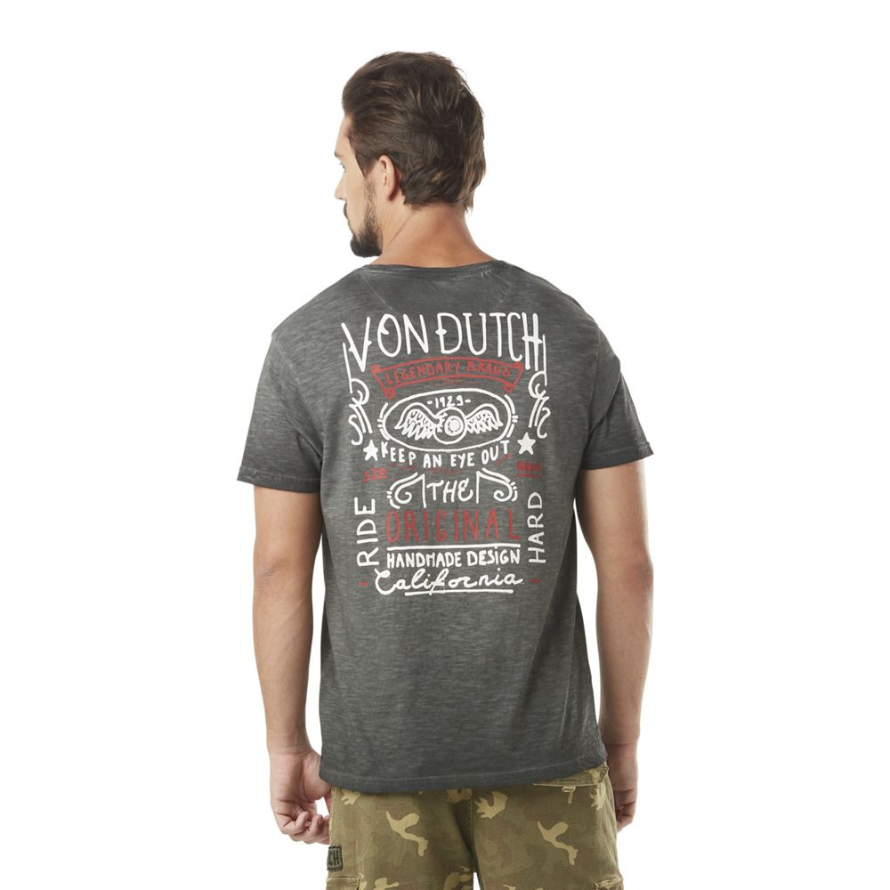 Von Dutch V-neck With Cotton Print Hans Black Men T-Shirt Black / White / Red | US-VISQHN367