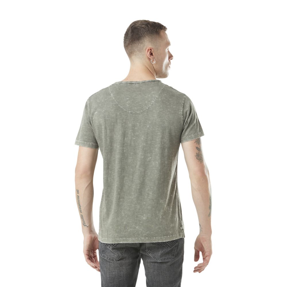 Von Dutch V-neck With Cotton Treatment Ron Men T-Shirt Khaki / Grey | US-UAXMTE048