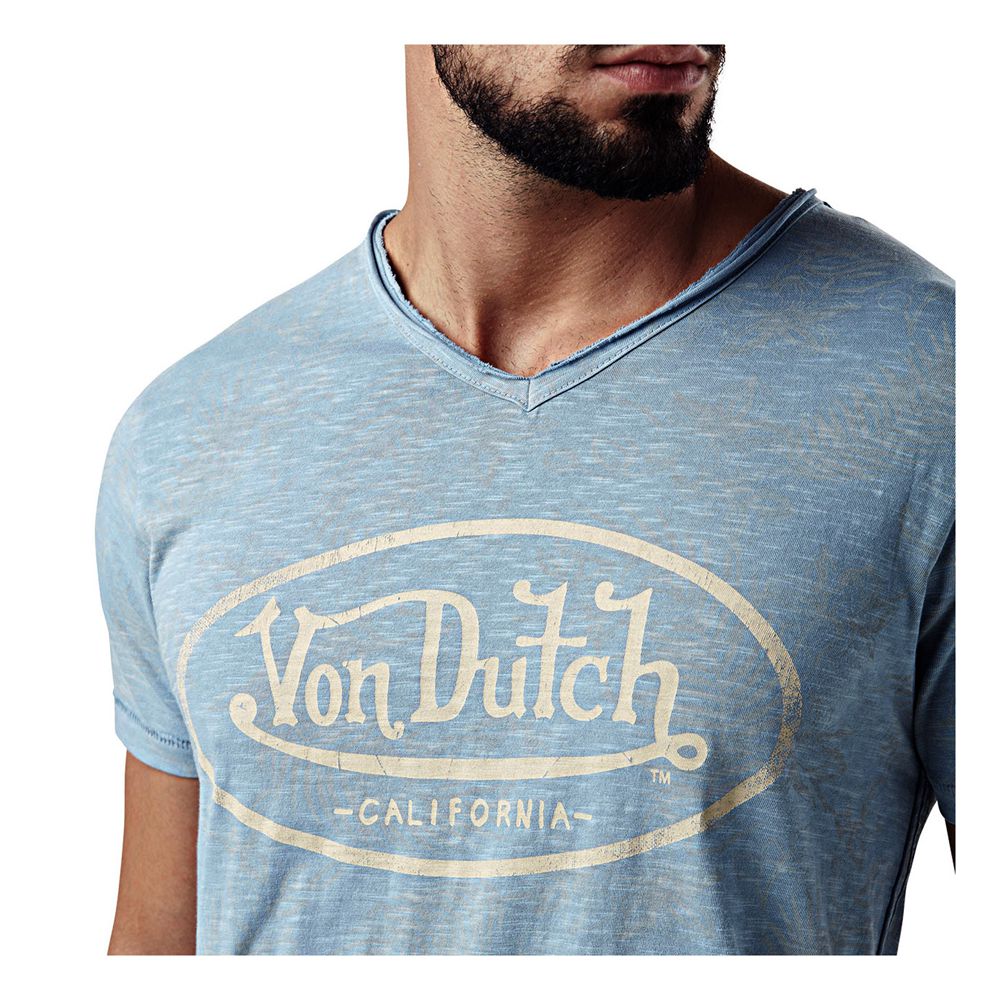 Von Dutch V-neck With Cotton Treatment Ron Men T-Shirt Yellow / Blue | US-AYIRWS160