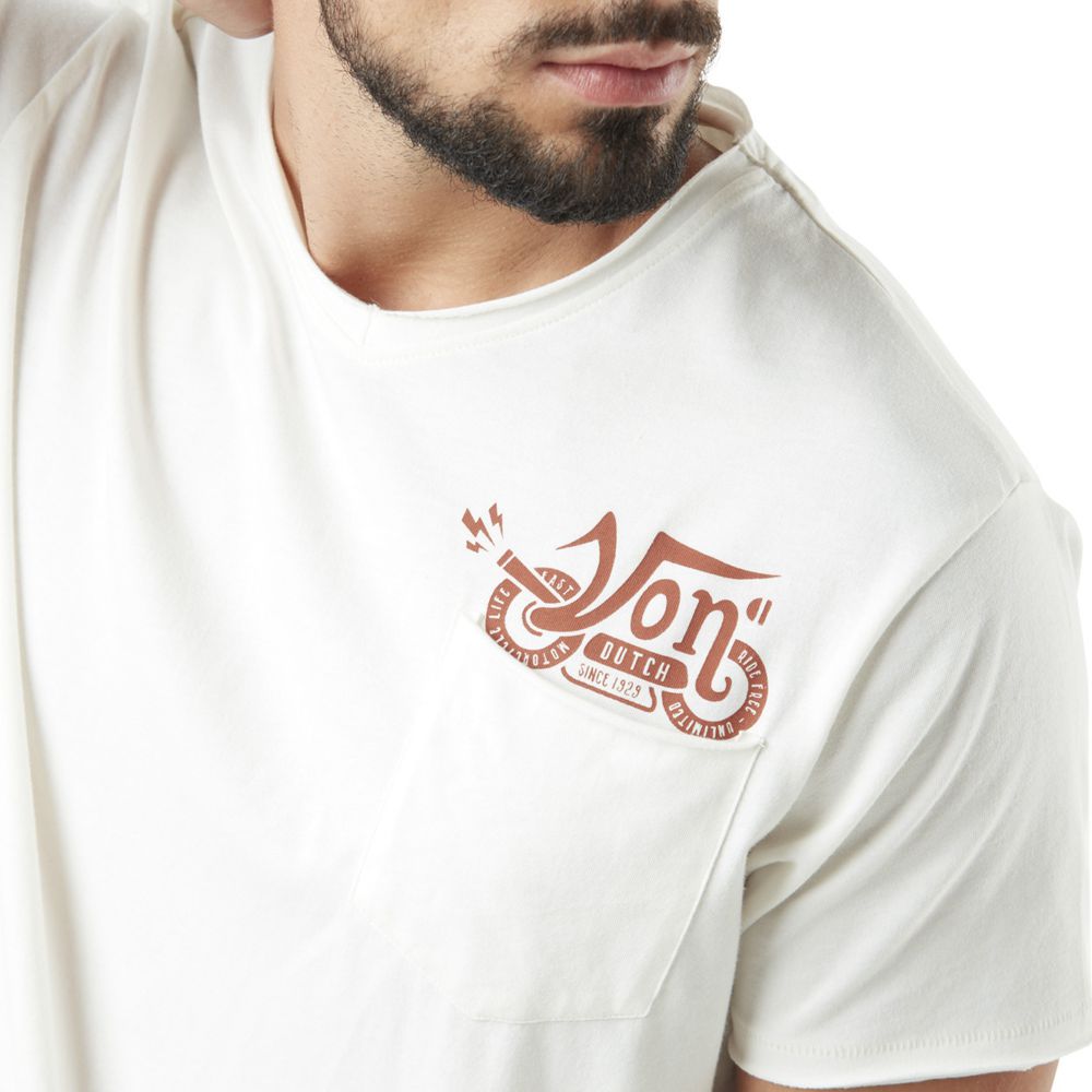 Von Dutch V-neck With Print Under The Pocket Vond Men T-Shirt Beige / Red | US-CPVIAH027