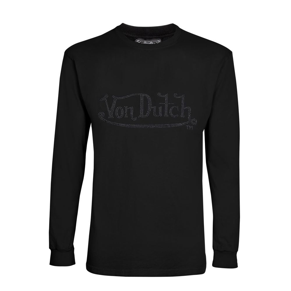 Von Dutch Wordmark Long Sleeve Men T-Shirt Black | US-MXGUJF158