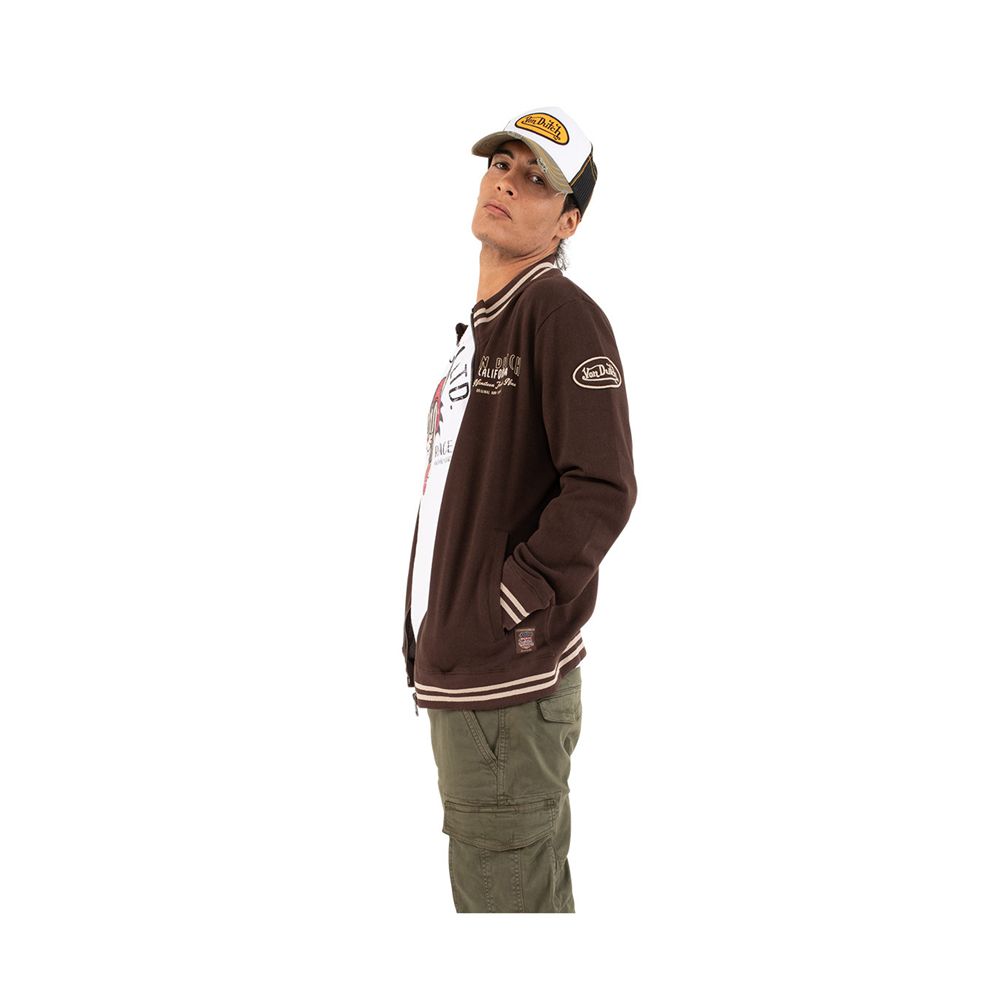 Von Dutch Zipped With Embroidered Patch Buddy Men Sweatshirt Brown / White | US-QTFIRC351