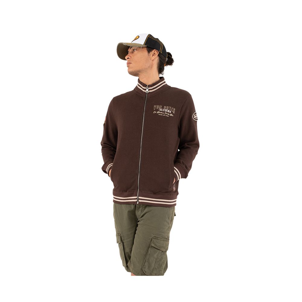 Von Dutch Zipped With Embroidered Patch Buddy Men Sweatshirt Brown / White | US-QTFIRC351