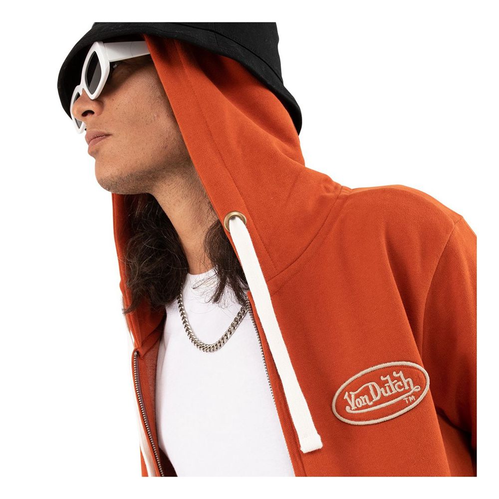 Von Dutch Zipped With FleeceWith Border In Camp Cotton Men Hoodie Orange | US-UNSDBX928