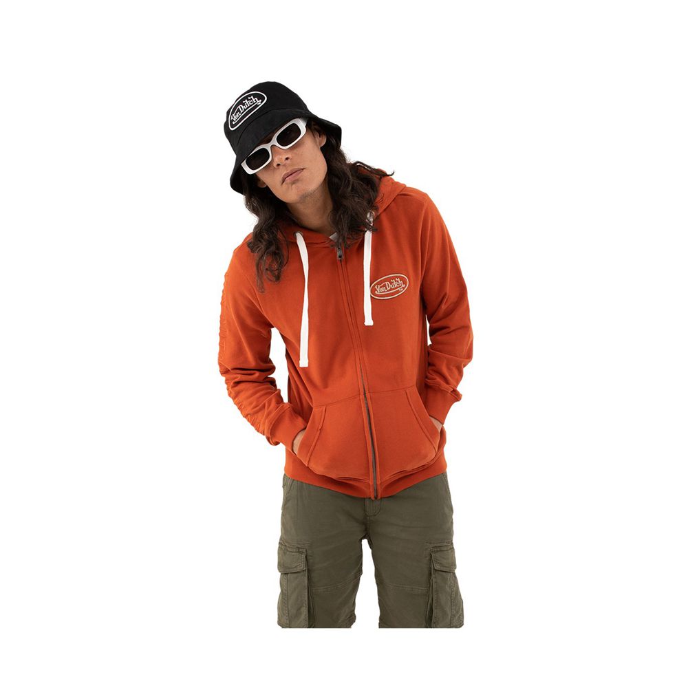 Von Dutch Zipped With FleeceWith Border In Camp Cotton Men Hoodie Orange | US-UNSDBX928