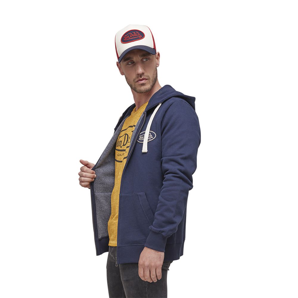 Von Dutch Zipped With In Camp Cotton Men Hoodie Dark Blue | US-YRHKAC628