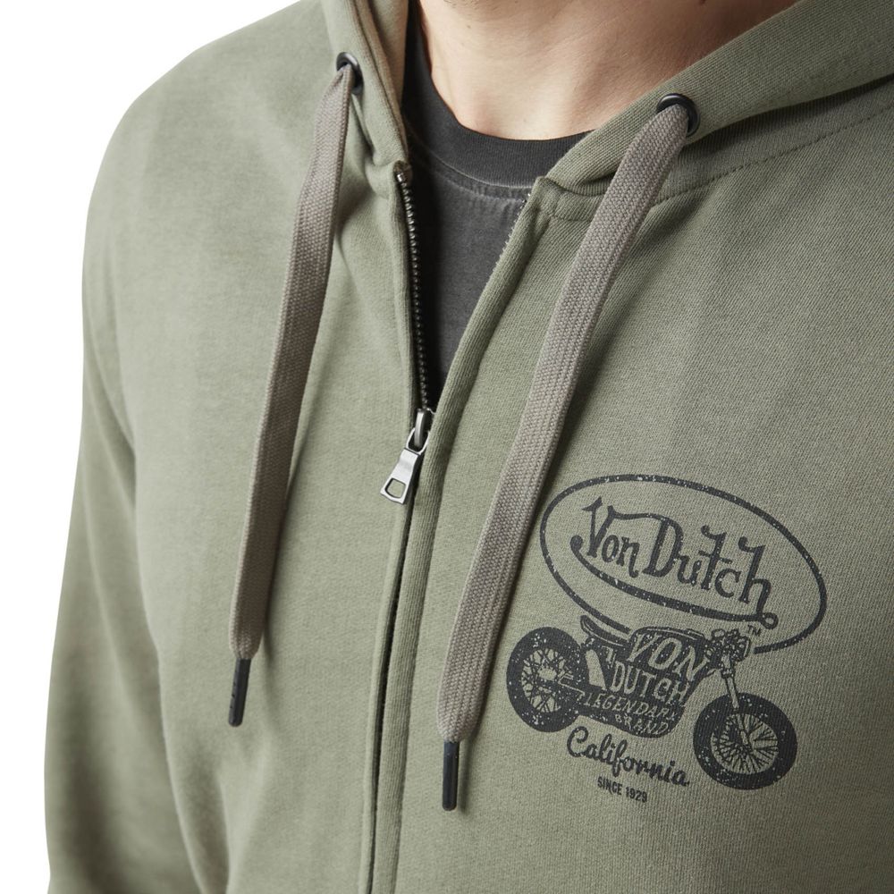 Von Dutch Zipped With Ori Front Print In Cotton Men Hoodie Khaki | US-PBYWND347